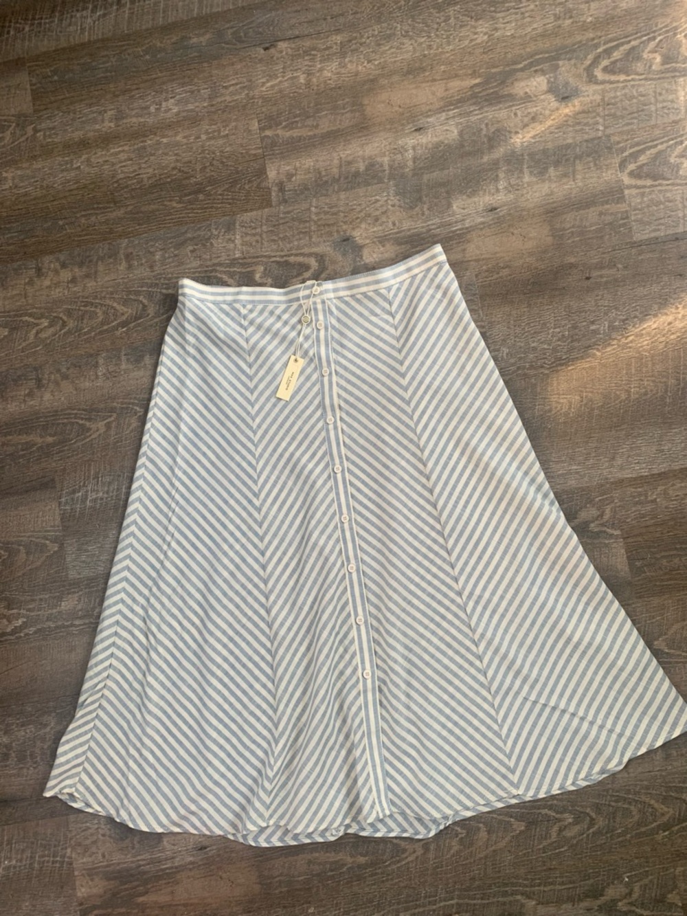 Max Studio Blue and White Striped A-Line Button Skirt